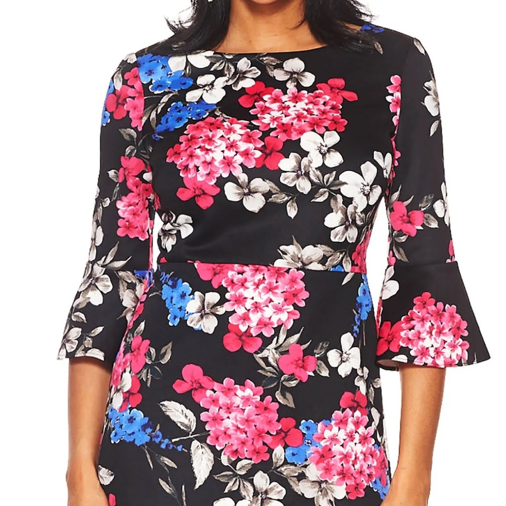 NWT Nine West Women’s Floral Bell Sleeve Scuba Knit Dress Sz 14 Classic Office